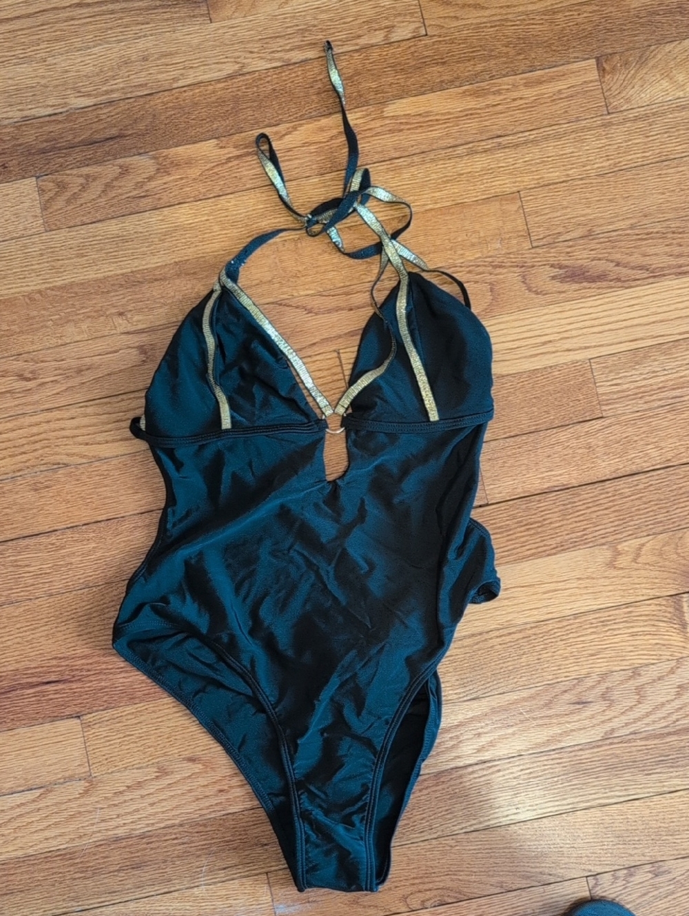 SHEIN Black One-Piece Swimsuit with Gold Trim